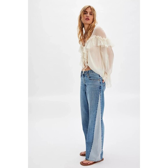 Levis Premium Women Baggy Dad Pieced Denim Jeans Blue Wide Leg Loose Relaxed New - Picture 2 of 16